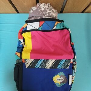 Uzwelo Backpack School Bag With Poncho Blue Pink Yellow Multicolor Patterns